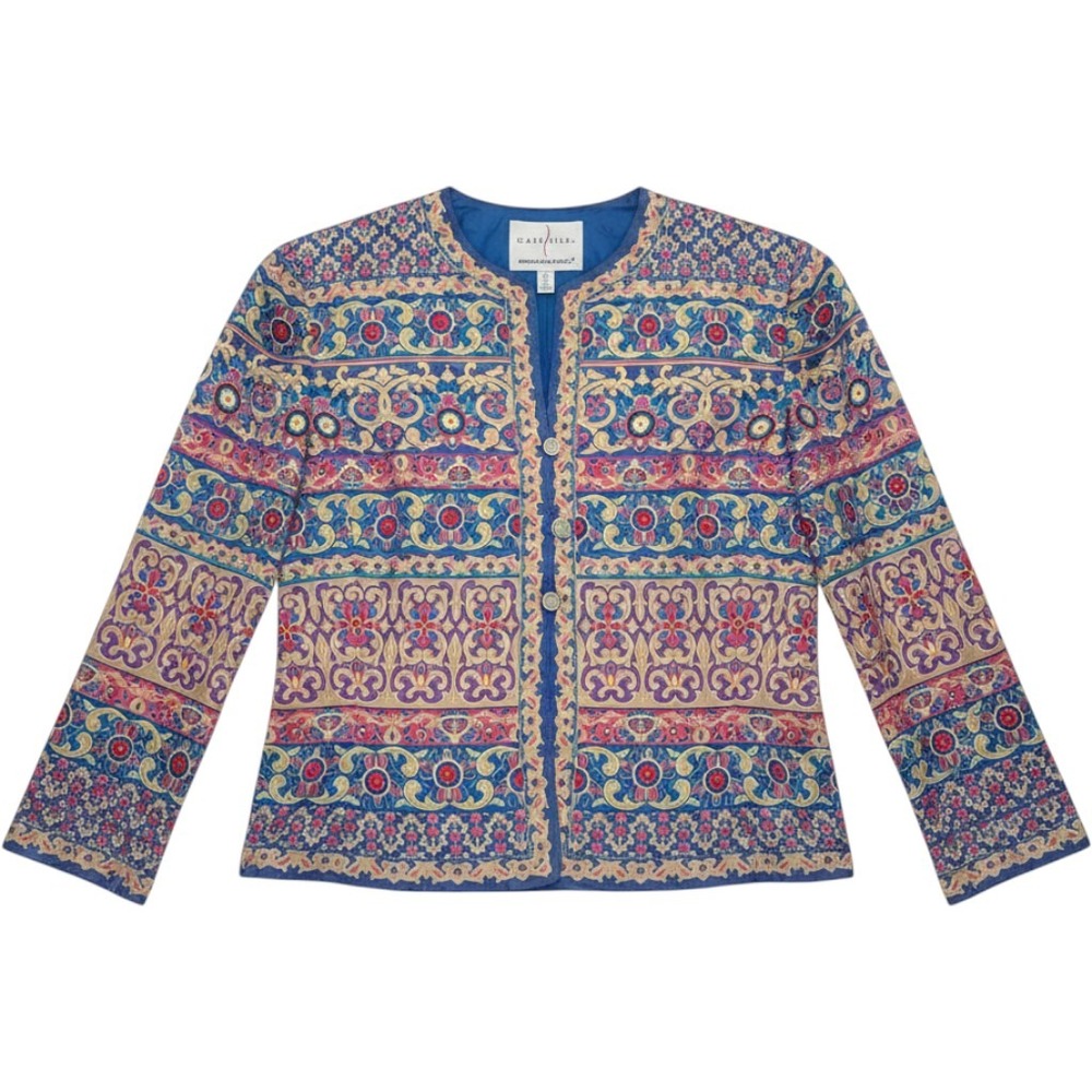 Safe Silk Adrianna Papell Silk Jacket‎ Blue Floral Tapestry Womens 10 Artsy